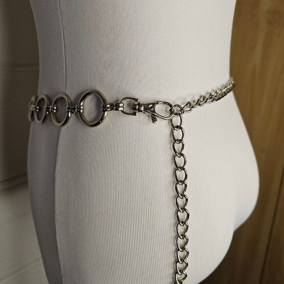 y2k Silver Metal Circle Accent Chain Adjustable Goth Yallternative Accent Belt